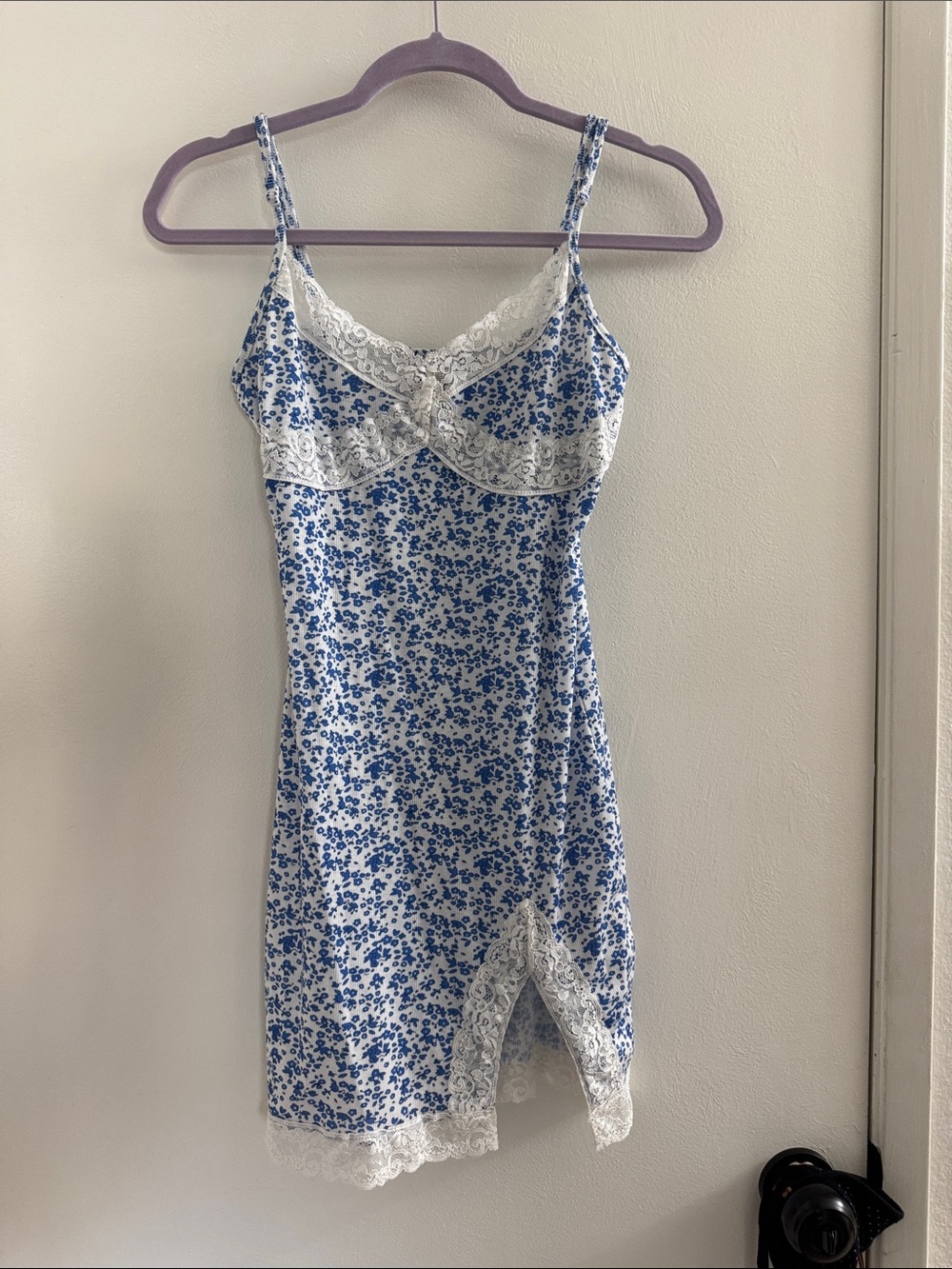 SHEIN Blue Floral Lace Trim Slip Dress